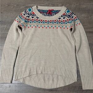 Red Camel Cream Sweater with Colorful Pattern
